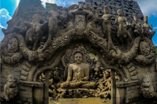 Ancient stone ruins at a historical site in Sri Lanka