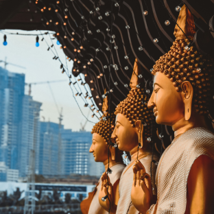 Buddha statues overlooking Beira Lake in Colombo, Sri Lanka